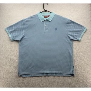 Izod Polo Shirt Mens XL X-Large Blue Striped Mesh Preppy Golf Dad School Casual‎